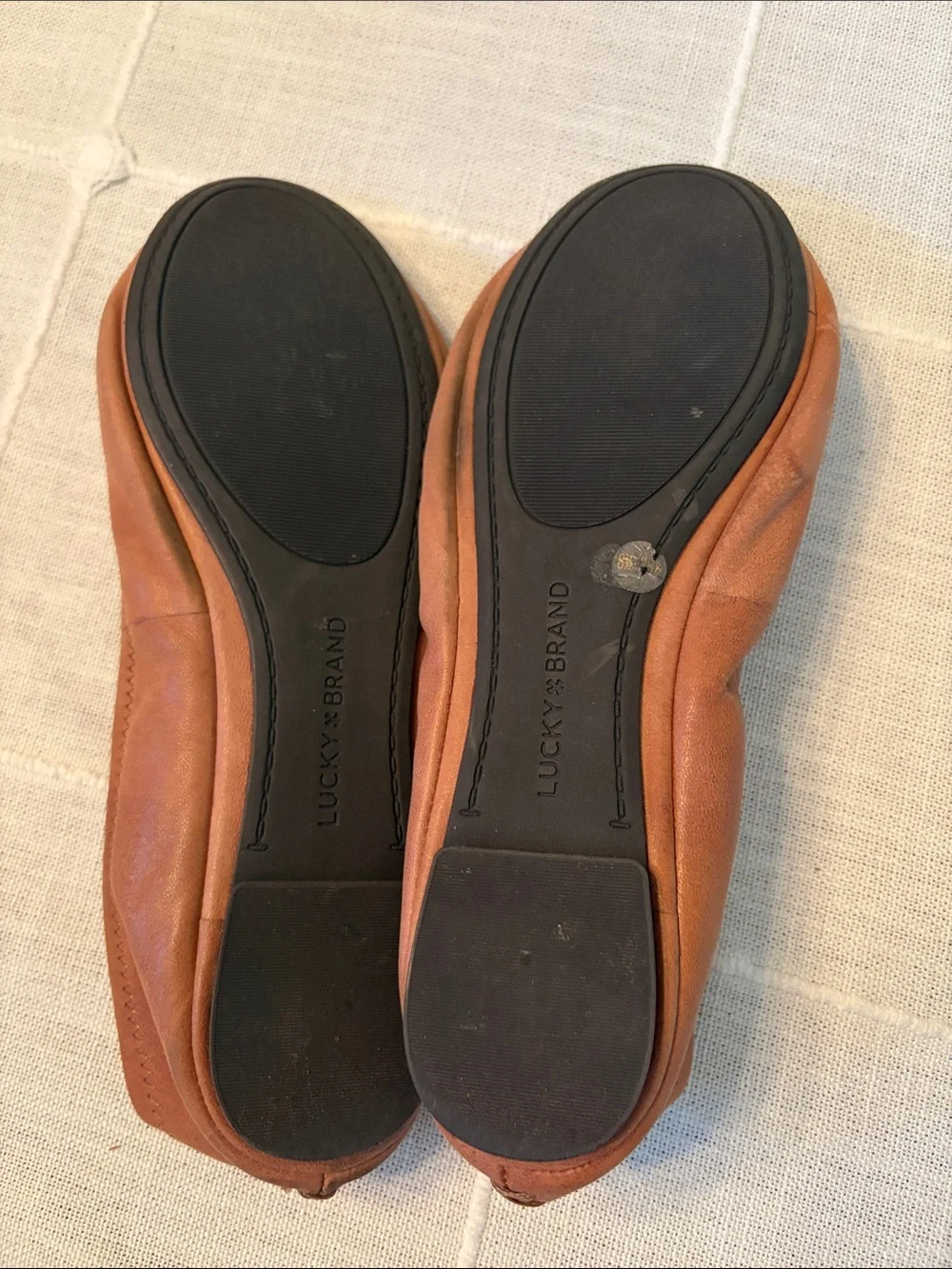 Lucky Brand Women's Cognac Leather Ballet Flats - Picture 2 of 2
